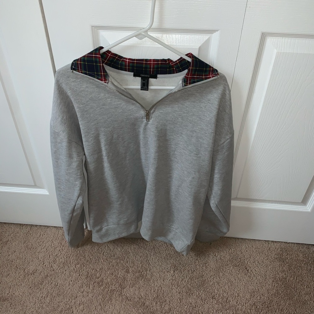 Forever 21 plaid collar half-zip